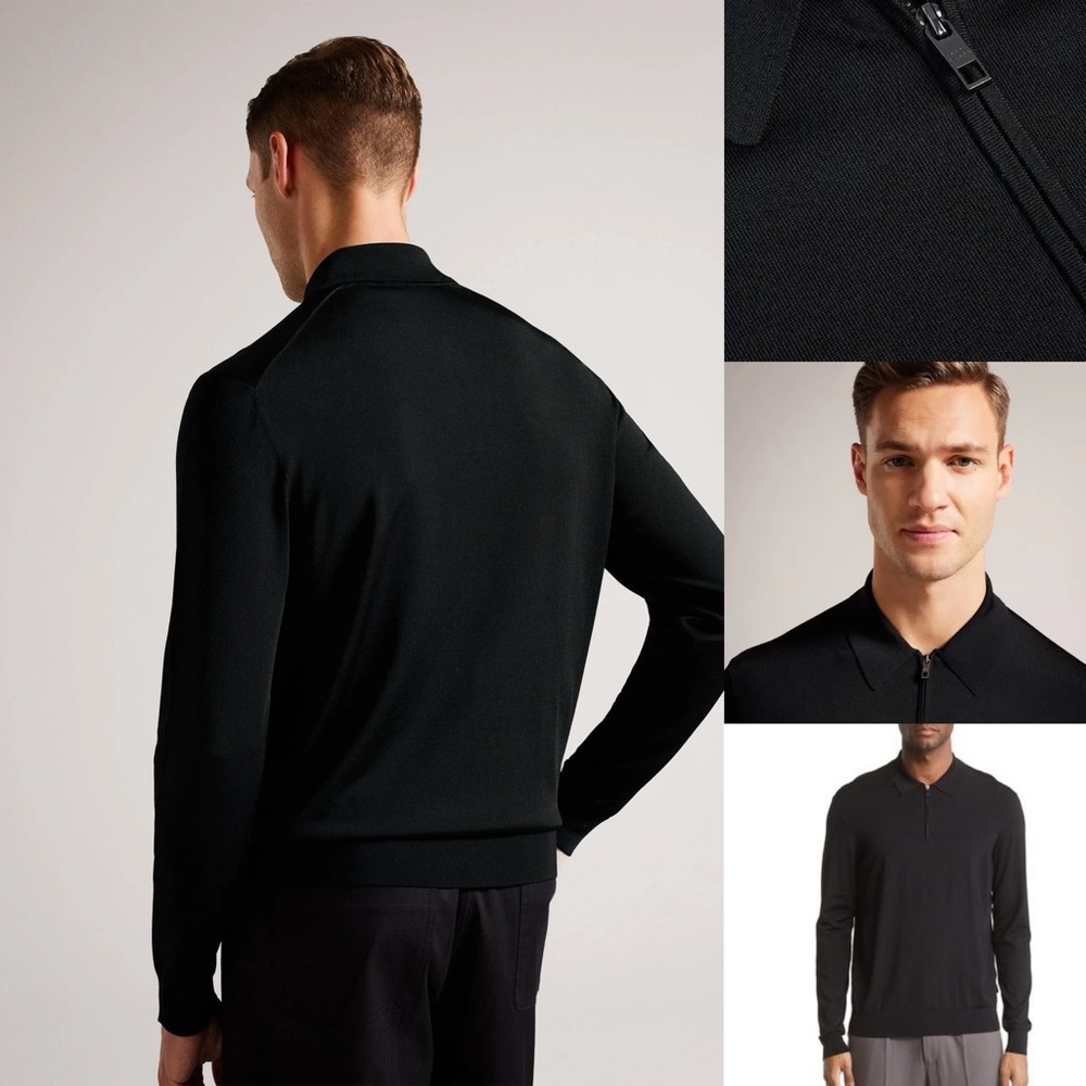 Men's Ted Baker London  Viba Half Zip
Polo Sweater - Black ted size 7 US 3Xl - Picture 3 of 15